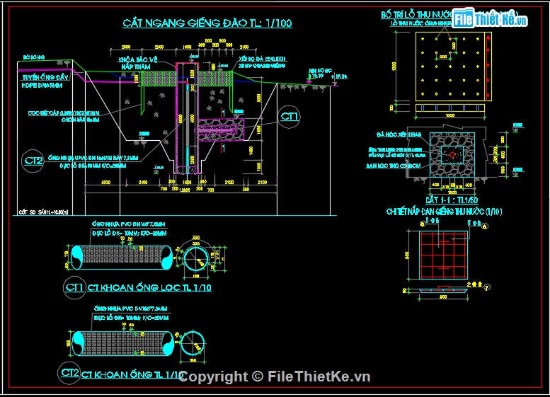 File cad giếng đào,Thiết kế giếng khoan,công trình thu nước,Bản vẽ giếng đào